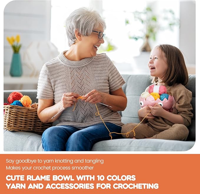 Flame Yarn Bowll for Crocheting and Knitting,7.48 * 3.6 Inch Large Capacity Crochet Bowls 10 Bundles of Yarns and 2 Crochet Hooks,Exquisite and Cute Yarn Bowl,Suitable for Crochet Enthusiasts