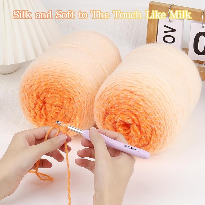Katech Ombre Yarn for Crocheting-Large Skein of Gradient Yarn Cake-2 Pack of 200g/7.05 oz-80% Acrylic,20% Nylon- #4 Medium-Perfect for Star Blankets, Scarves, Shawls and Garments (H)