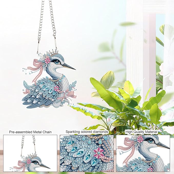 AiYuanzsh Blue Kingfisher Diamond Painting Hanging Ornament Kit, Bird DIY Crystal Gem Diamond Art Pendant, Handmade Rhinestone Suncatcher for Home, Window, Car, Christmas Tree, and Gift Decoration