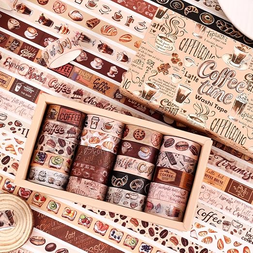 20 Rolls Coffee Theme Washi Tape Set, Writable Decorative Tapes for Scrapbooking, Junk Journal Supplies, Bullet Journaling, Bullet Journaling, 0.6"x79" per Roll