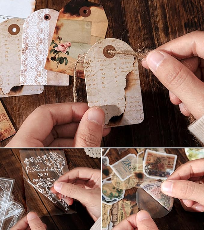 japleed 400PCS Vintage Journaling Scrapbooking Supplies Kit, Retro Aesthetic Decorative Ephemera Scrapbook Paper Stickers Material for Junk Journal Planner Diary Collage Art Craft Decoupage Album