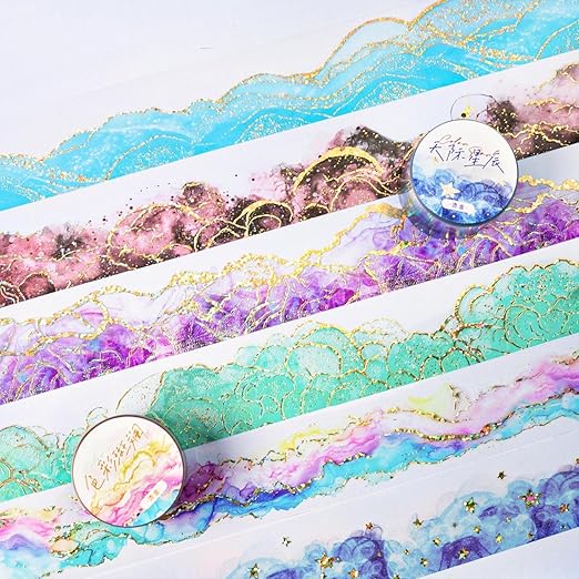 Kesari PET Tape Stickers for Scrapbook Supplies, 6 Rolls Holographic Journal Stickers for Scrapbooking,Journaling, Junk Journal Supplies, DIY Crafts (Paradise)