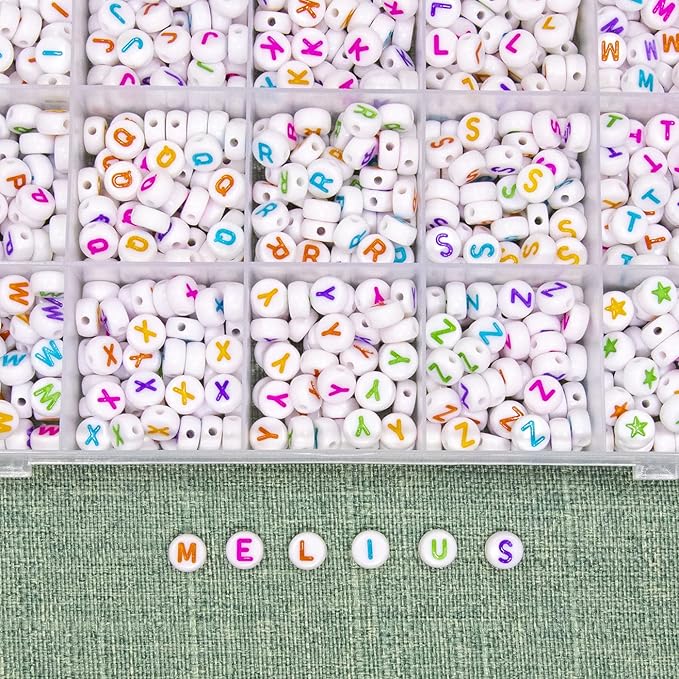 Melius Acrylic Colorful Letter Beads, 1450 Pcs 4x7mm Round Alphabet Beads in 28 Grid Box for Jewelry Making, DIY Bracelets, Necklaces, Key Chains, Bracelets (4x7mm, Colorful)