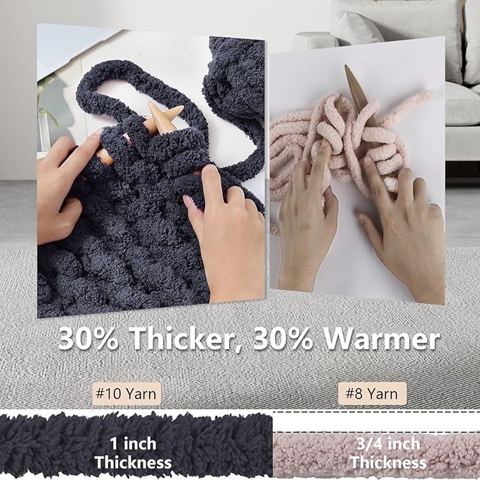 Chunky Yarn for Hand Knitting - #10 Chunky Chenille Yarn, Jumbo Big Thick Chunky Yarns for Crocheting, Super Bulky Chunky Knit Blanket Yarns, 8 Skein (25 yds 8 oz Each Skein), Charcoal Grey