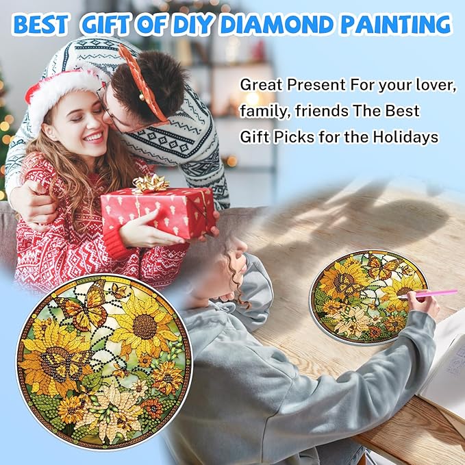 Bowetile Sunflower Diamond Art Hanging Kits for Adults, 5D Special Shape Diamond Painting Butterfly Pendant Kits, Animal Gem Art Suncatchers Painting Ornament for Home Garden Wall Decor