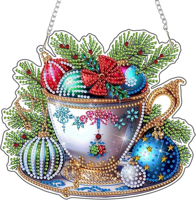 DOMROM Coloured Balls Diamond Art Hanging Kits for Adults Beginners, Christmas Special Shaped Crystal Diamond Painting Ball Pendant, DIY Diamond Art Suncatchers for Home Garden Wall Decor Gift