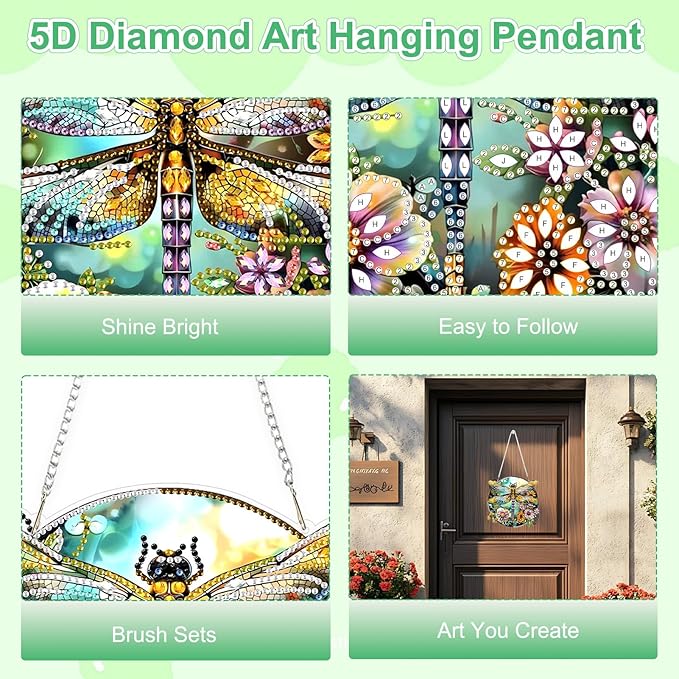TOSTOG Exquisite Dragonfly Diamond Art Pendant Kits for Adult, Diamond Painting Hanging Kit for Beginners, 5D DIY Crafts Gem Art, Waterproof Full Accessories for Home Decor Idea 20 * 20 cm/8 * 8 in