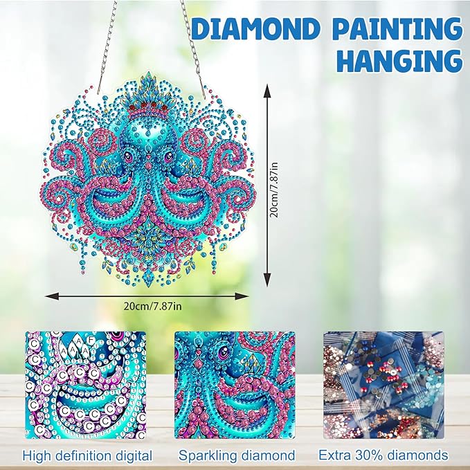 MAXBYE Octopus Hanging Diamond Art Painting Kits for Adults Beginners, DIY 5D Special Shaped Crystal Painting Diamond Kits Hanging Ornament for Gift Home Wall Door Decor