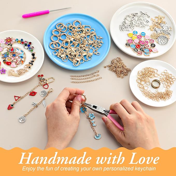 Tondiamo 443 Pcs Charms Lip Gloss Keychain Making Kit DIY Bag Charm Jewelry Chain Including 150 Charms 40 Extender Chain 40 Keychain Clips 200 Jump Ring Jewelry Plier for DIY Crafts Women