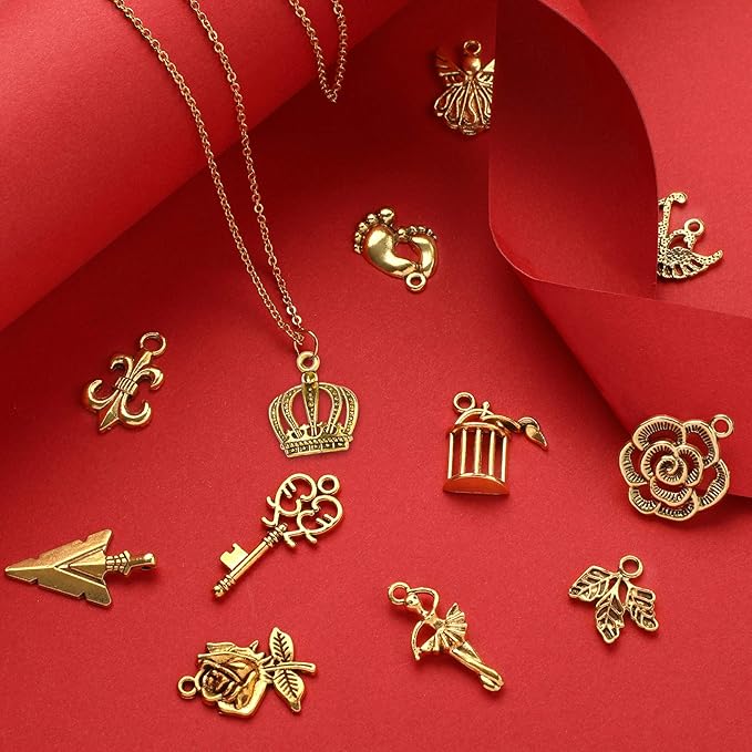 SANNIX 350Pcs Antique Gold Charms Bulk Lots Jewelry Making Charms Assorted Pendants for DIY Necklace Bracelet Earring Making and Crafting
