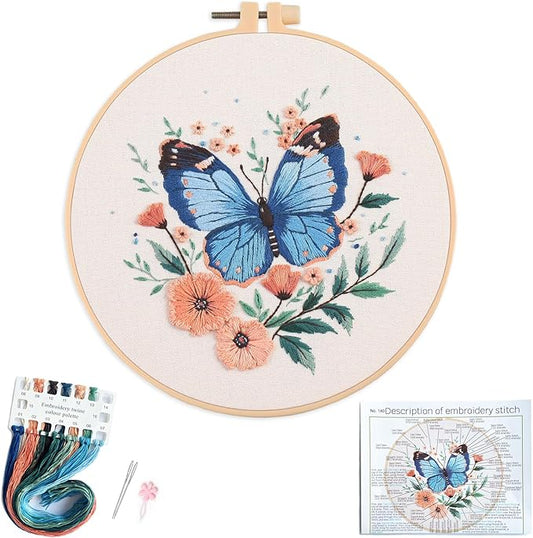 Silentsea Embroidery Kit, Floral and Nature Designs, 3-Pack with Hoops, Needlework Pattern Set (Butterfly)