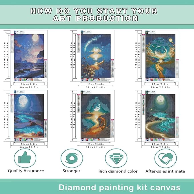DOTZSO 6 Pack Diamond Painting Adult 5D Diamond Painting Kit DIY Full Diamond Art kit with Crystal Art and Craft for Beginners 12x16 Inches (Moon Lake)