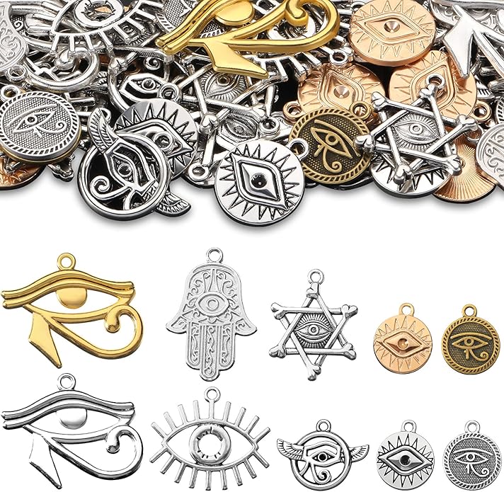 Hicarer 50 Pieces Eye of Horus Charms Pendant Tibetan Magic Metal Mixed Charm for DIY Craft Necklace Bracelet Jewelry Making Crafting Supplies