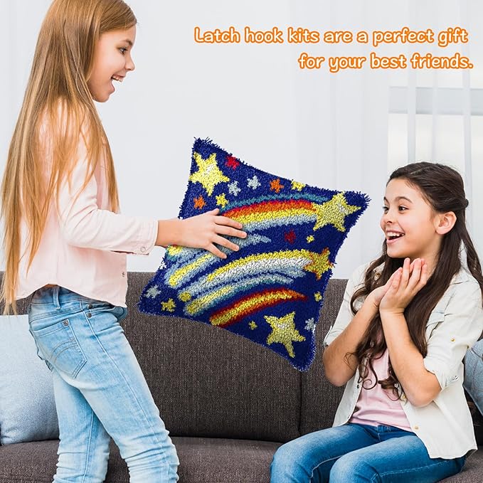YP Latch Hook Kit DIY Crochet Carpet Pillowcase for Adults Beginners,Starry Sky Patterns Pre-Printed Canvas Yarn Rug Hooking Kits Creative Craft Home Decor,17"X17"