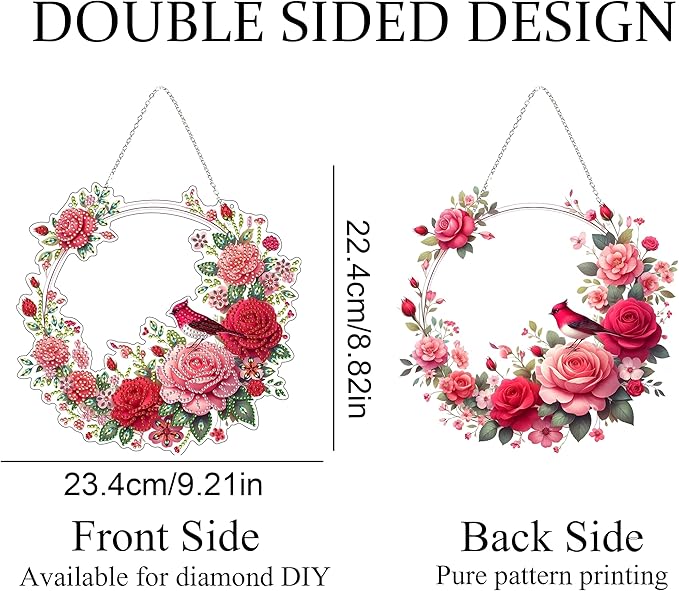 JJFox DIY Acrylic Diamond Art Painting Wreath Kits Special Shaped Rhinestone Diamond Art Window Pendants Home Garden Wall Hanging Kits Hanging Ornament (Wreath)