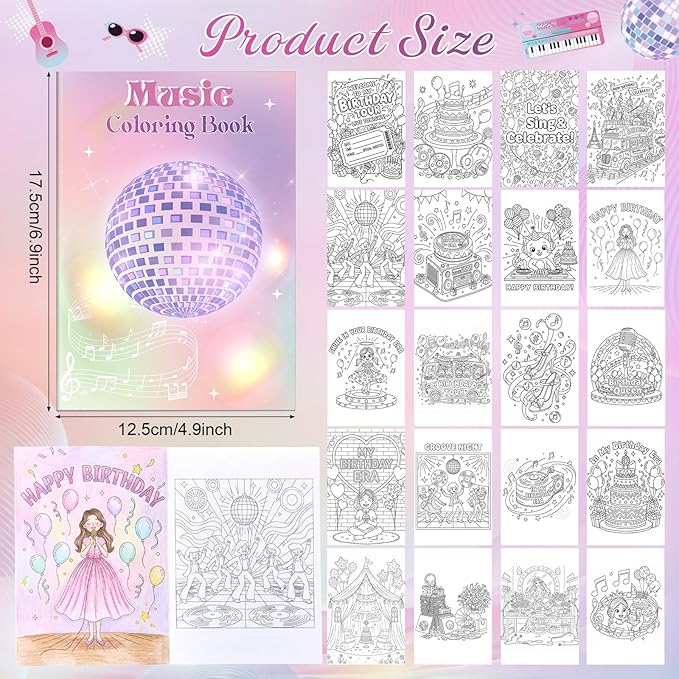 Liliful 144 Pcs Sweet Pop Music Coloring Book Bulk Music-Inspired Mini Coloring Books, Ideal for Leisure Relaxation, Party Favors & Music Enthusiast Gifts
