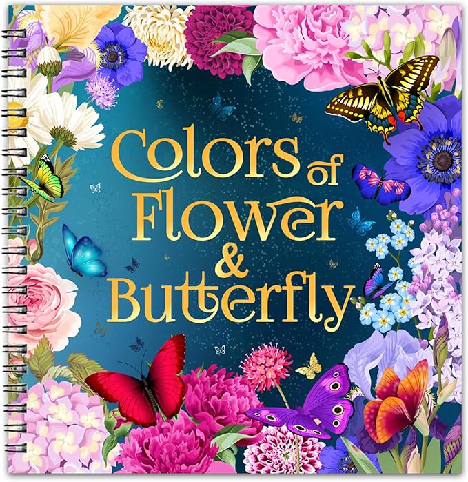 Ilyever Coloring Book for Women,30 Flower&Butterfly Coloring Book,Spiral Bound Coloring Books for Adults Relaxation and Stress Relief,Gifts for Women for Birthday,Thanksgiving and Christmas