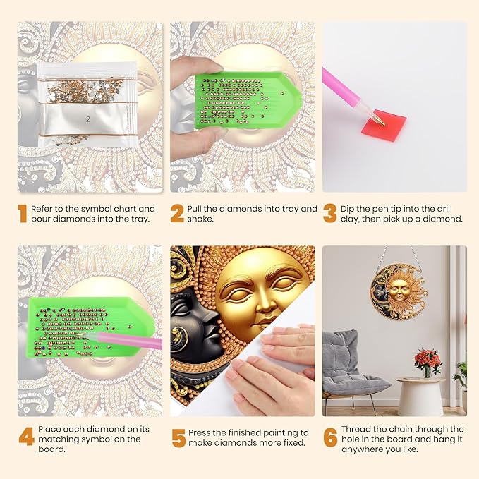 MXJSUA Sun and Moon Diamond Art Hanging Kits for Adults Beginners, Crystal Diamond Suncatchers, Special Shape Diamond Painting Pendant Window Ornament Gifts for Home Garden Door Wall Decor