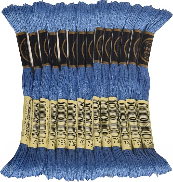 LE PAON Embroidery Floss, 14-Pack Six Strands 100% Long Staple Cotton Embroidery Thread, 8.7-Yard，Color Number：798, Dark Delft Blue