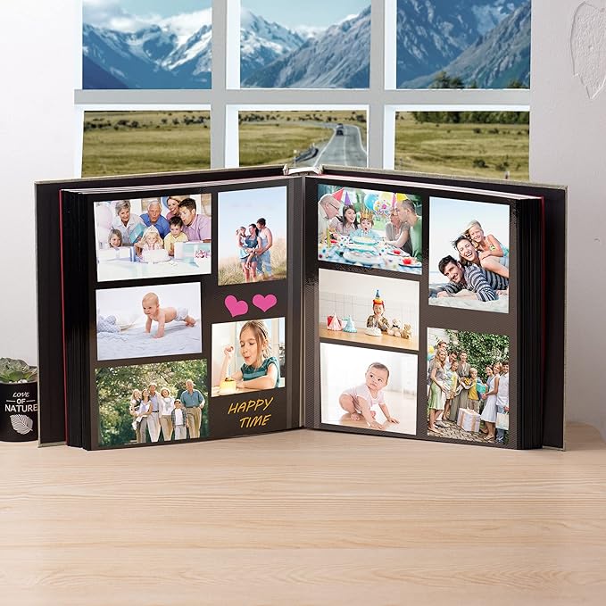 Large Photo Album Self Adhesive 4x6 5x7 3x5 8x10 Scrapbook Magnetic Album DIY Scrap Book Length 13 x Width 12.8 (Inches) 120 Black Sticky Pages Linen Cover DIY Photo Album(Gress Green)
