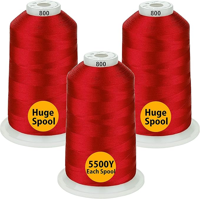 Simthread - 33 Selections - Various Assorted Color Packs of Polyester Embroidery Machine Thread Huge Spool 5500Y for All Purpose Sewing Embroidery Machines - #800 Red