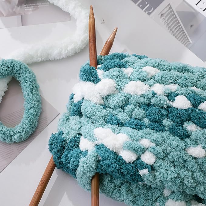MABOZOO Tie Dye Chunky Yarn 8 Pack, Blue White Multi Fluffy Jumbo Chenille, Soft Plush Bulky, Giant Thick Fuzzy Yarn for Crocheting, Hand or Arm Knitting (26 yds, 7.5 oz Each Skein)