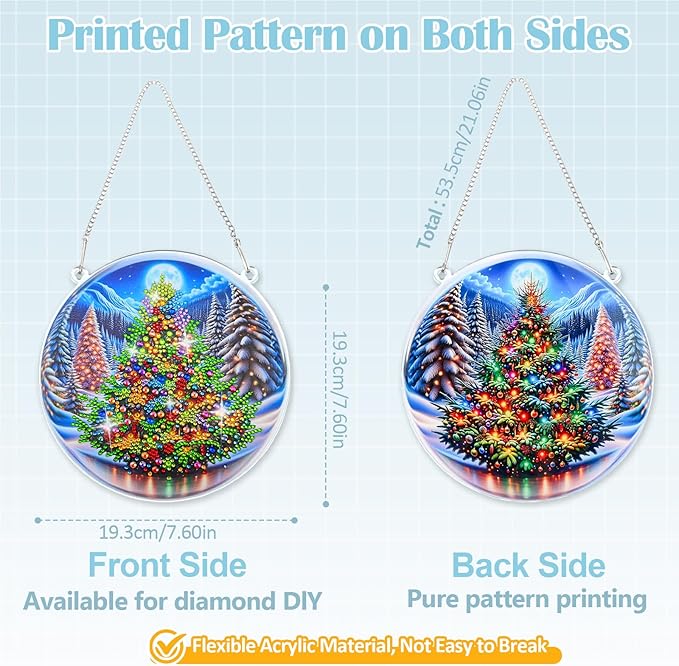 Diamond Art Hanging Kit for Adult, Painting Hanging Ornament Kit, Special Shaped Rhinestone,DIY Acrylic 5D Diamond Art Window Pendants Home Garden Wall Kits Hanging,Double Sided (Chrismas Tree)