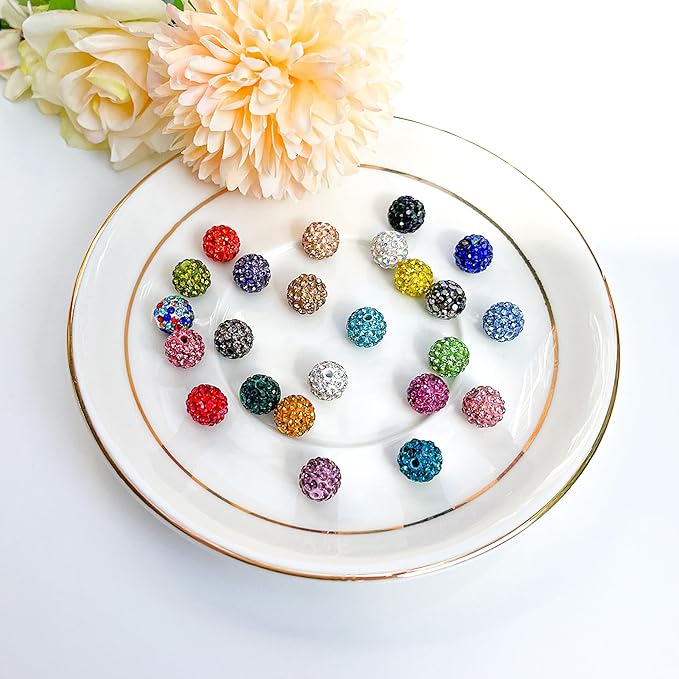 240pcs 10mm Rhinestone Beads for Jewelry Making, 24 Colors Sparkle Round Disco Ball Beads Bulk, Shiny Crystal Clay Diamond Bead for Bracelet Baseball Necklace Earring Crafting and DIY