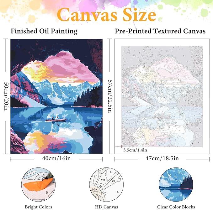 Paint by Numbers Kit for Adults Beginner Snow Mountain, Adult Paint by Number Kits on Canvas, Lake Landscape DIY Acrylic Oil Painting by Numbers for Adults, Perfect for Home Wall Decor 16X20 Inch