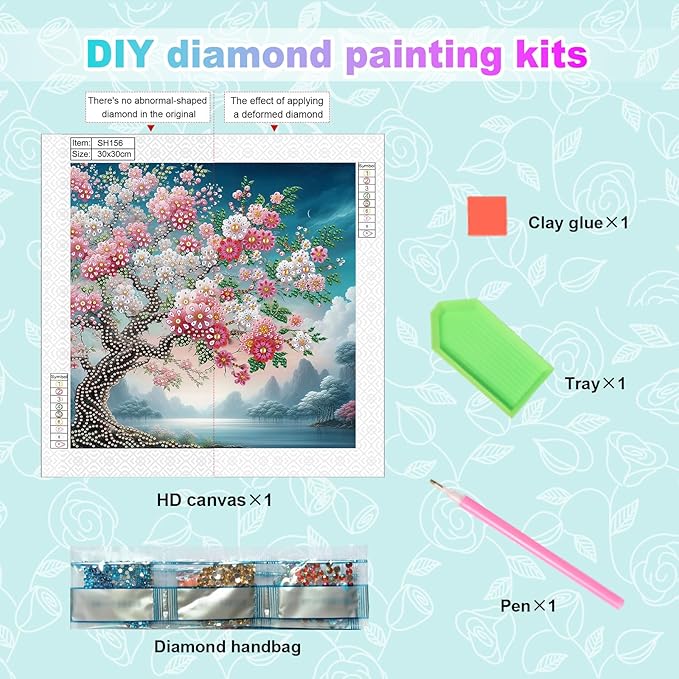 AiYuanzsh Special Shape Diamond Painting Kits for Adults, 5D Crystal Rhinestone Diamond Art Landscape Tree Canvas, DIY Paint by Diamonds Unique Craft Kits, Sparkling Diamond Art Wall Décor