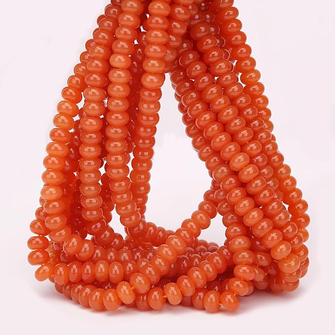 2 Strands (150PCs) Orange Jade Rondelle Beads, 5 * 8mm Gemstone Loose Spacer Abacus Disk Beads for DIY Bracelet Necklace Earrings Jewelry Making, Craft Supplies Beading Kit