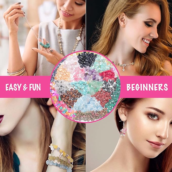 xmada jewelry making supplies kit - 1587 pcs beads, crystal beads, jewelry pliers, beading wire, earring hooks, rings, bracelets for girls and adults