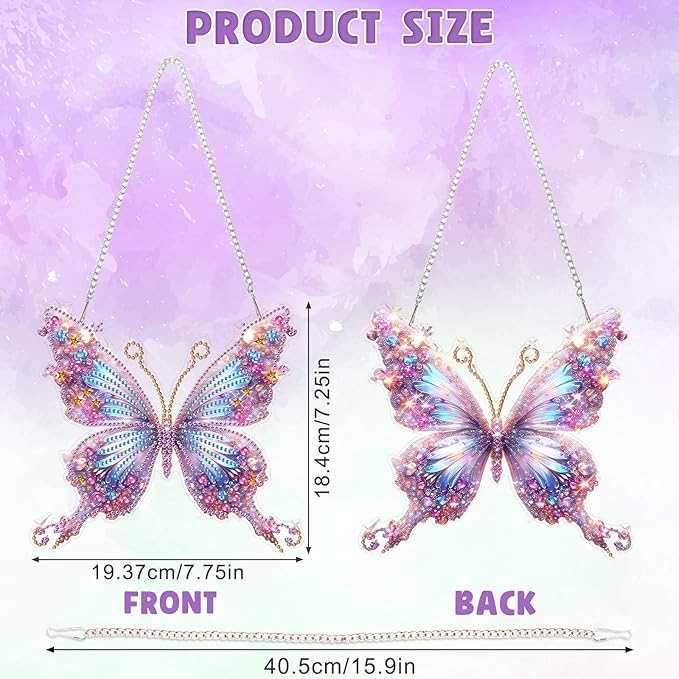 DOMROM Butterfly Diamond Art Hanging Kit for Adult, Special Shaped Rhinestone, DIY Acrylic 5D Diamond Art Painting Window Pendants, Home Wall Art Hanging Kits, Double Sided Hanging Ornament 7.7x7.3in