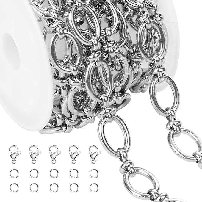 Jabogrii 6.5 Feet Silver Stainless Steel Chain Bulk for Jewelry Making DIY Oval Rolo Jewelry Making Chains