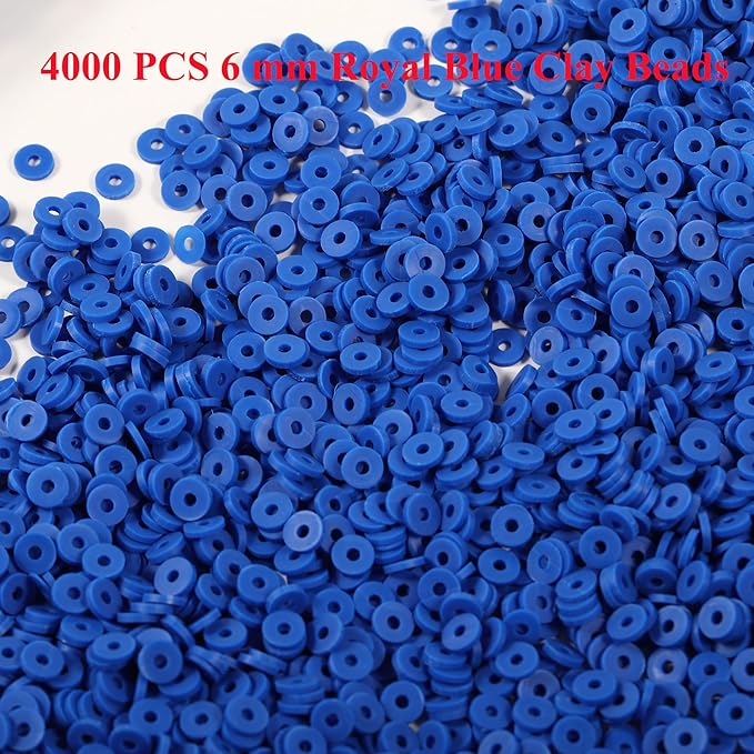 4000 Pcs Clay Beads for Bracelets Making, Polymer Spacer Flat DIY for Jewelry Necklace Earring Making Kit, Preppy Aesthetic Heishi Heshie Thin Disk Beads Assortments Set 4 6 8MM (Royal Blue, 6MM)