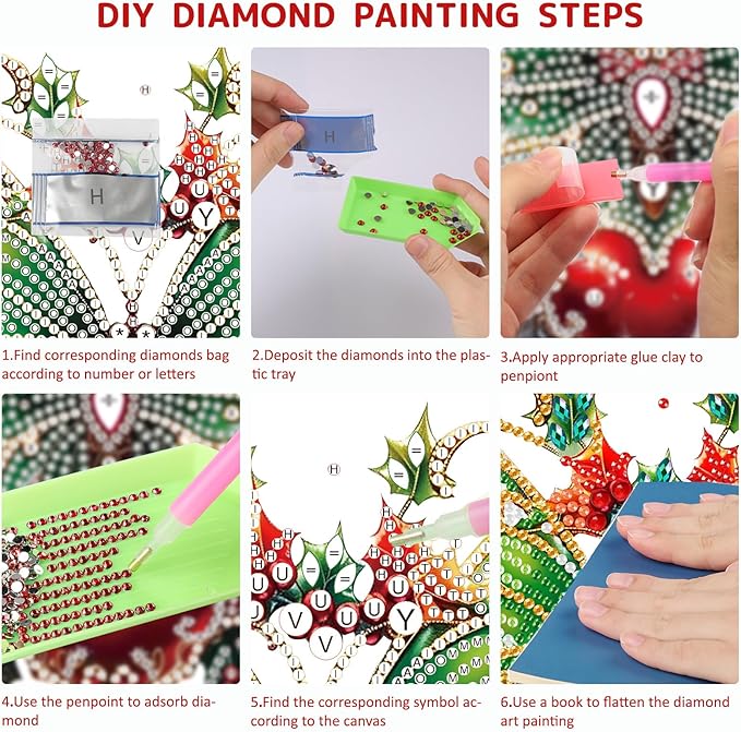 SENQAO Christmas Diamond Art Hanging Kits for Adults, Butterfly Diamond Art Suncatchers, 5D Special Shape Diamond Painting Pendant Window Ornament Gifts for Home Door Wall Decor