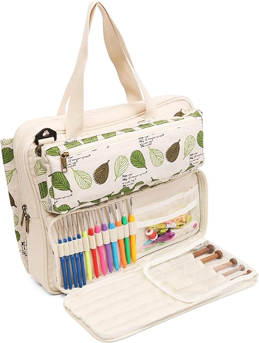LAVIEVERT Knitting Tote Bag Yarn Storage Bag for Carrying Projects, Knitting Needles, Crochet Hooks and Other Accessories