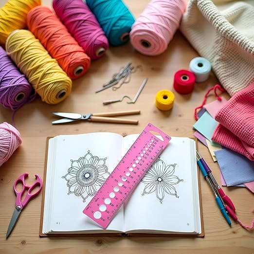 Pink Measure Ruler, Plastic Inch All in One Crochet Hook Craft for Knitting Needles Sewing Ruler Needle Gauge Sewing Arts, Crafts and Sewing