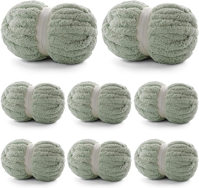 8 Pack Chunky Yarn for Hand Knitting - Chenille Yarn for Crocheting - 224 Yds Chunky Blanket Yarn Jumbo, Thick Fluffy for Knitting Blankets, Super Bulky Yarn 61.6 Oz (Avocado Green)