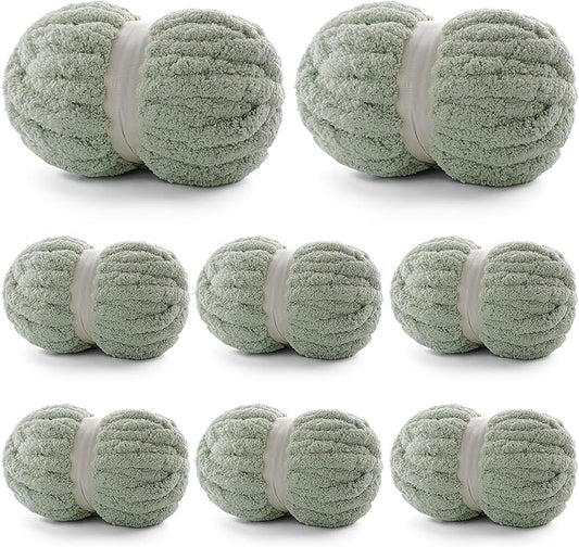 8 Pack Chunky Yarn for Hand Knitting - Chenille Yarn for Crocheting - 224 Yds Chunky Blanket Yarn Jumbo, Thick Fluffy for Knitting Blankets, Super Bulky Yarn 61.6 Oz (Avocado Green)