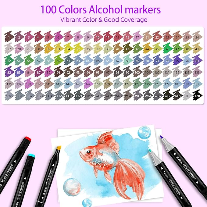 100 Colors Alcohol Markers for Adult Coloring Books, Dual Tip Art Markers with Fine Tip & Chisel Tips for Coloring, Illustrations, Drawing