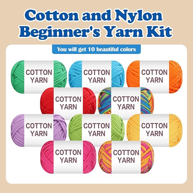 SIMEIQI 10×50g Beginners Yarn Kit for Crocheting and Knitting,Cotton Nylon Blend Yarn for Hand DIY Bag Basket Dolls and Cushion B