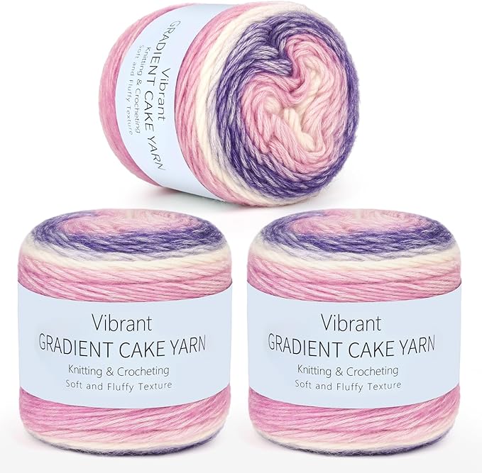 Aeelike Gradient Yarn for Crocheting, 3 Skeins Cake Yarns 100g (3.52 oz) 245m (267 Yards) # 3 Light Weight - Super Soft Ombré Fairyland Yarns for Making Colorful Crafts, Purple Gradient