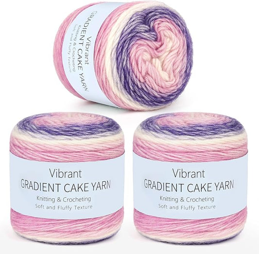 Aeelike Gradient Yarn for Crocheting, 3 Skeins Cake Yarns 100g (3.52 oz) 245m (267 Yards) # 3 Light Weight - Super Soft Ombré Fairyland Yarns for Making Colorful Crafts, Purple Gradient