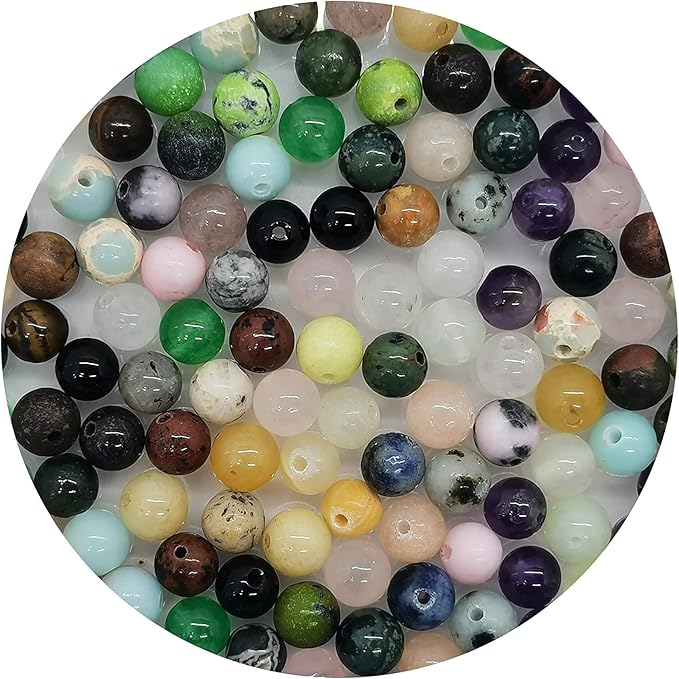 720pcs 6mm Natural Round Stone Beads Gemstone Beading Hole Size 1mm Crystal Energy Stone Healing for Bracelet Necklace Earrings Jewelry Making(24 Colors-1,6mm)