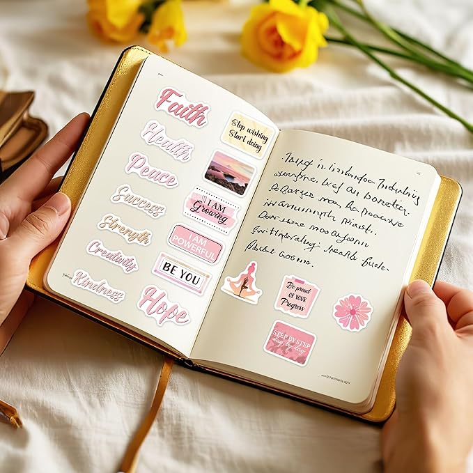 Inspirational Vision Board Stickers, 100 Pcs Pink Affirmation Stickers Vision Board Supplies for Women Teen Gilrs, Positive Self Love Decals for DIY Scrapbook Journal Laptop Water Bottle