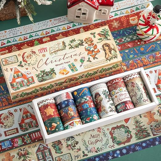 Christmas Theme Washi Tape Set, 20 Rolls Christmas Theme Washi TapeWritable Decorative Tapes for Scrapbooking, Junk Journal Supplies, Bullet Journaling, 0.6"x79" per Roll