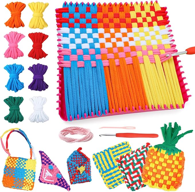 DDAI Weaving Loom Craft Kit for Kids Ages 6–12, Knitting Potholder & Woven Crafts Set with Colorful Loops and Crochet Hooks, Hands-On Creative Activity for Girls and Adults, Birthday or Holiday Gift
