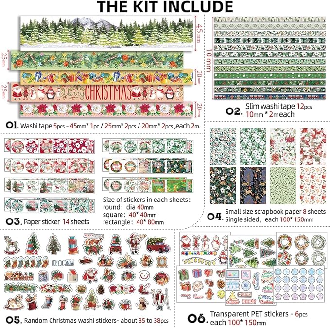 Diuhofart Christmas Scrapbook Kit for Adults, Scrapbooking Supplies Kit for Bullet Journal, Junk Journals, Journaling Stationery, DIY Craft Arts Gift for Women