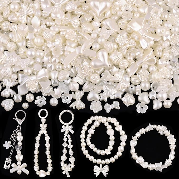 270-320pcs tinkrstuff assorted mix abs imitation pearl beads for bracelet making, cute bead for jewelry making bow butterfly heart kawaii aesthetic acrylic beads,diy necklace keychain phone charms